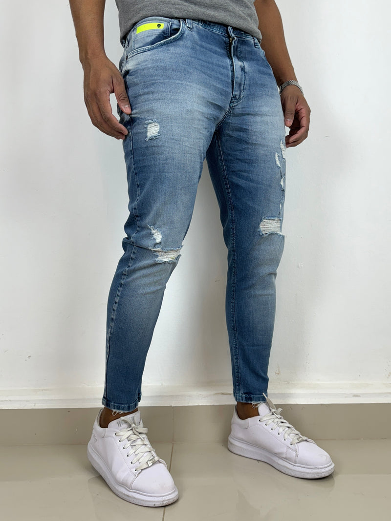 Calça Jeans c/ Puídos Mescla - Jay Jones