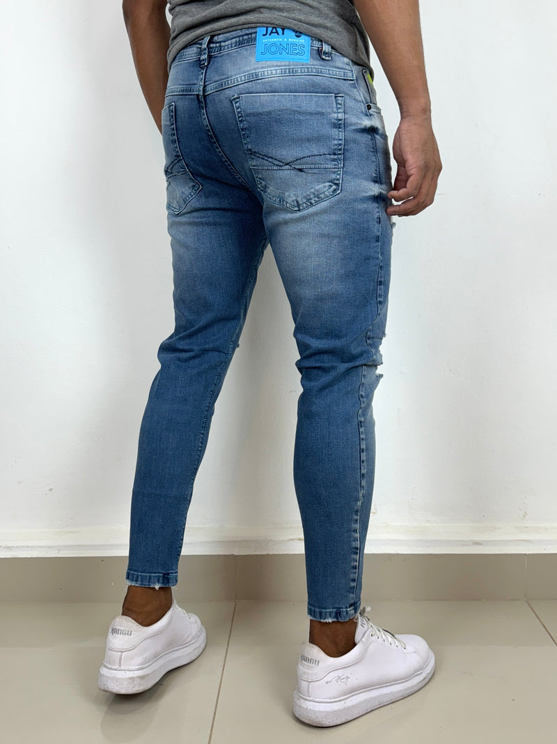 Calça Jeans c/ Puídos Mescla - Jay Jones