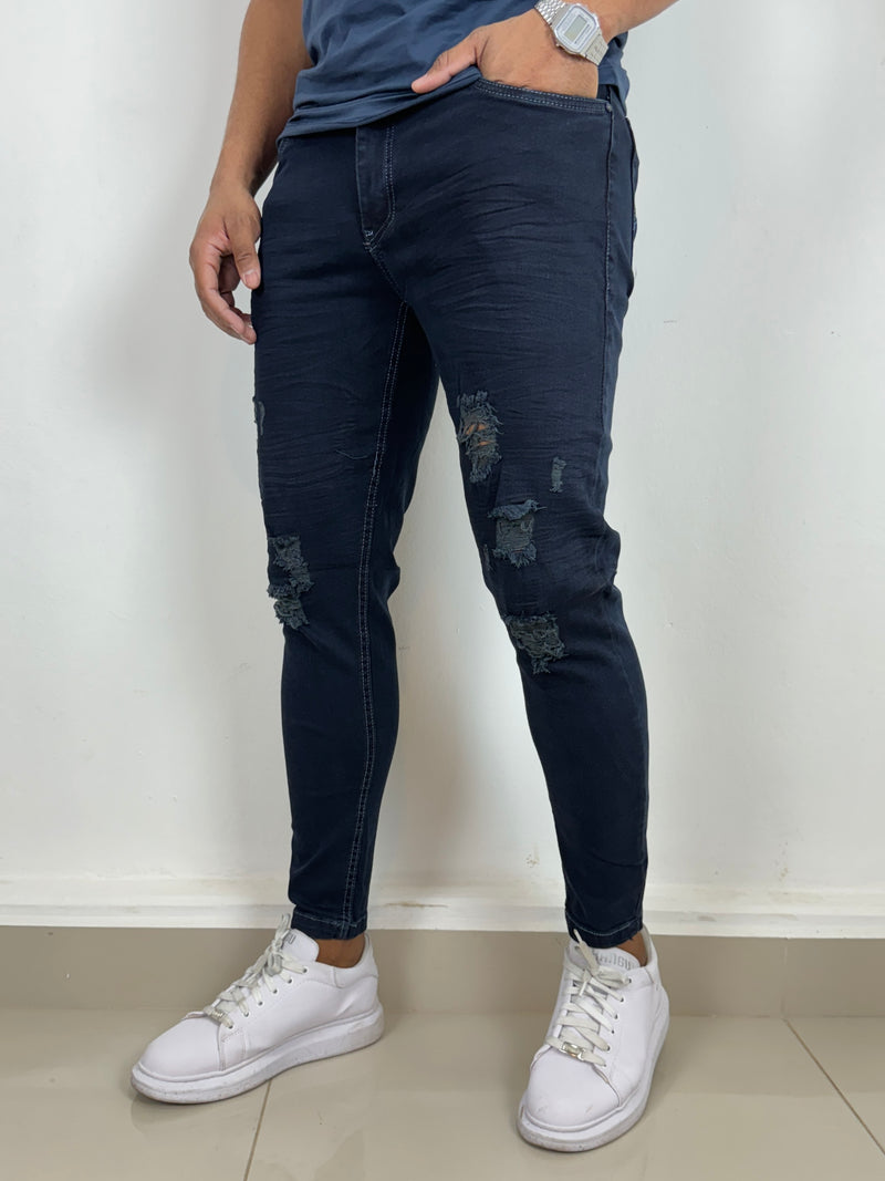 Calça Jeans c/ Puídos Marinho - Jay Jones