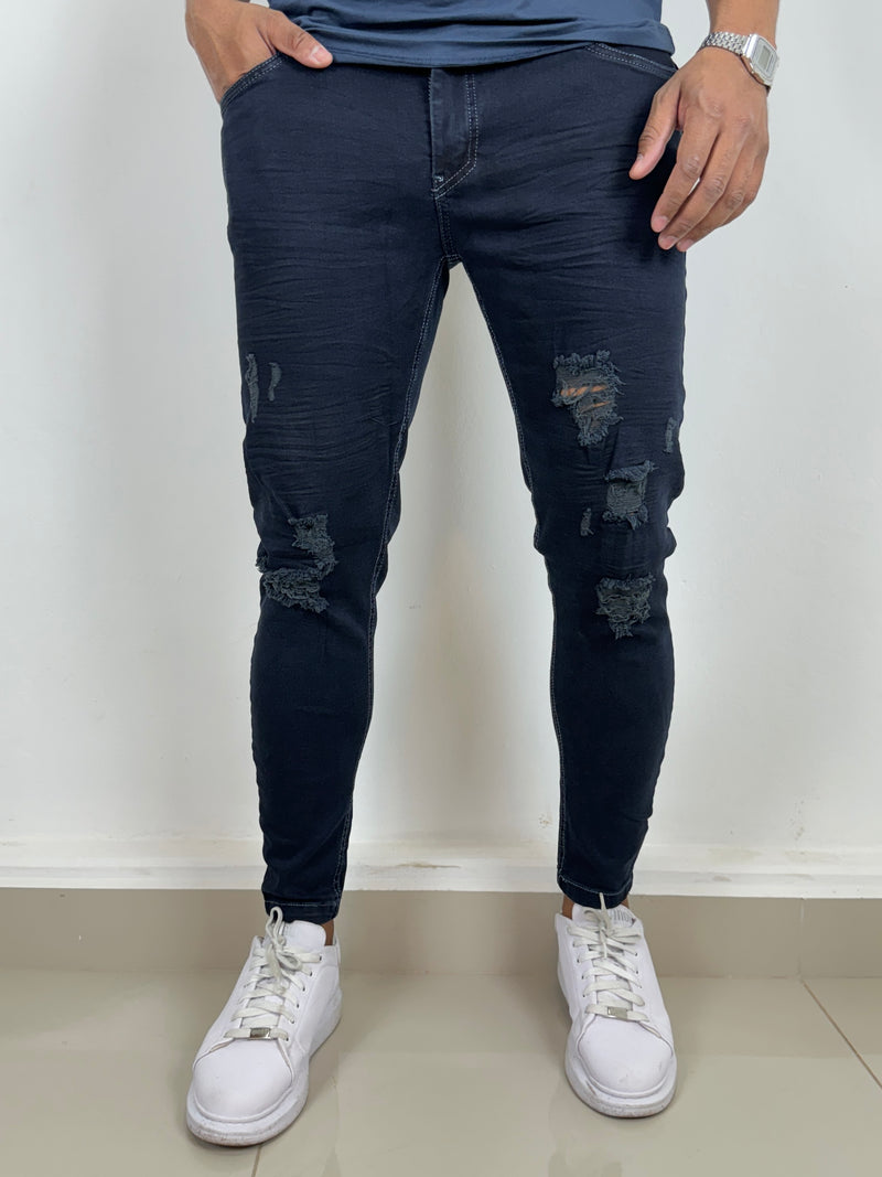 Calça Jeans c/ Puídos Marinho - Jay Jones