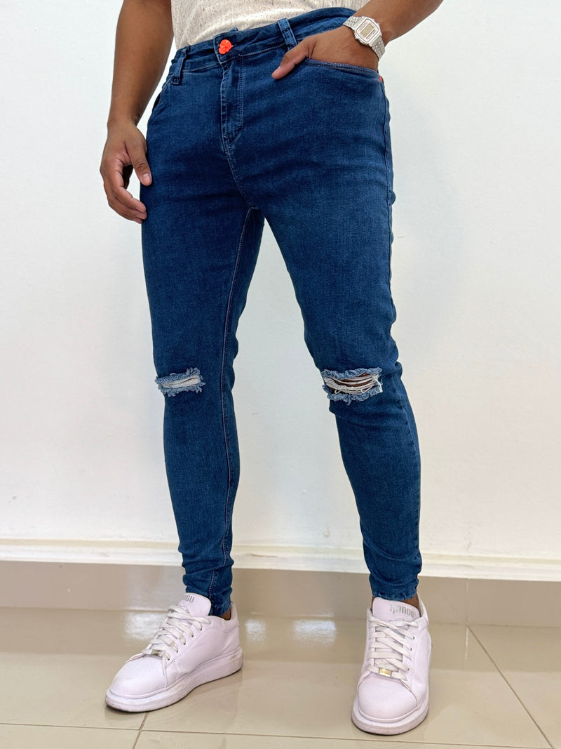 Calça Jeans Skinny Escura Desfiada - Jay Jones