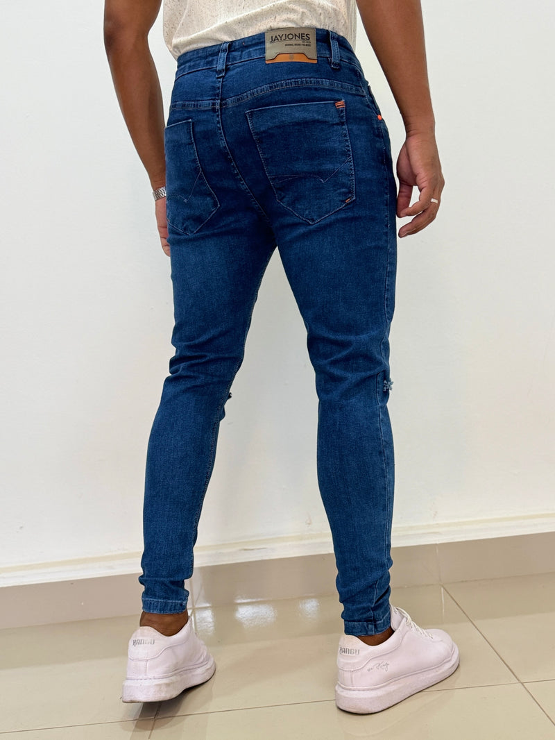 Calça Jeans Skinny Escura Desfiada - Jay Jones