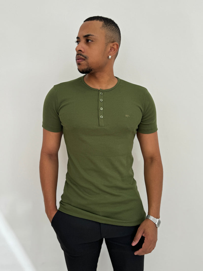 Camiseta Gola Henley Canelada Verde - M art