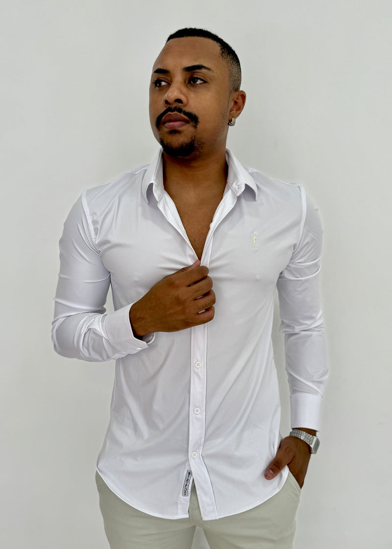 Camisa Manga Longa Acetinada Slim Branco - Zip Off