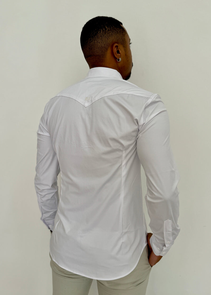 Camisa Manga Longa Acetinada Slim Branco - Zip Off