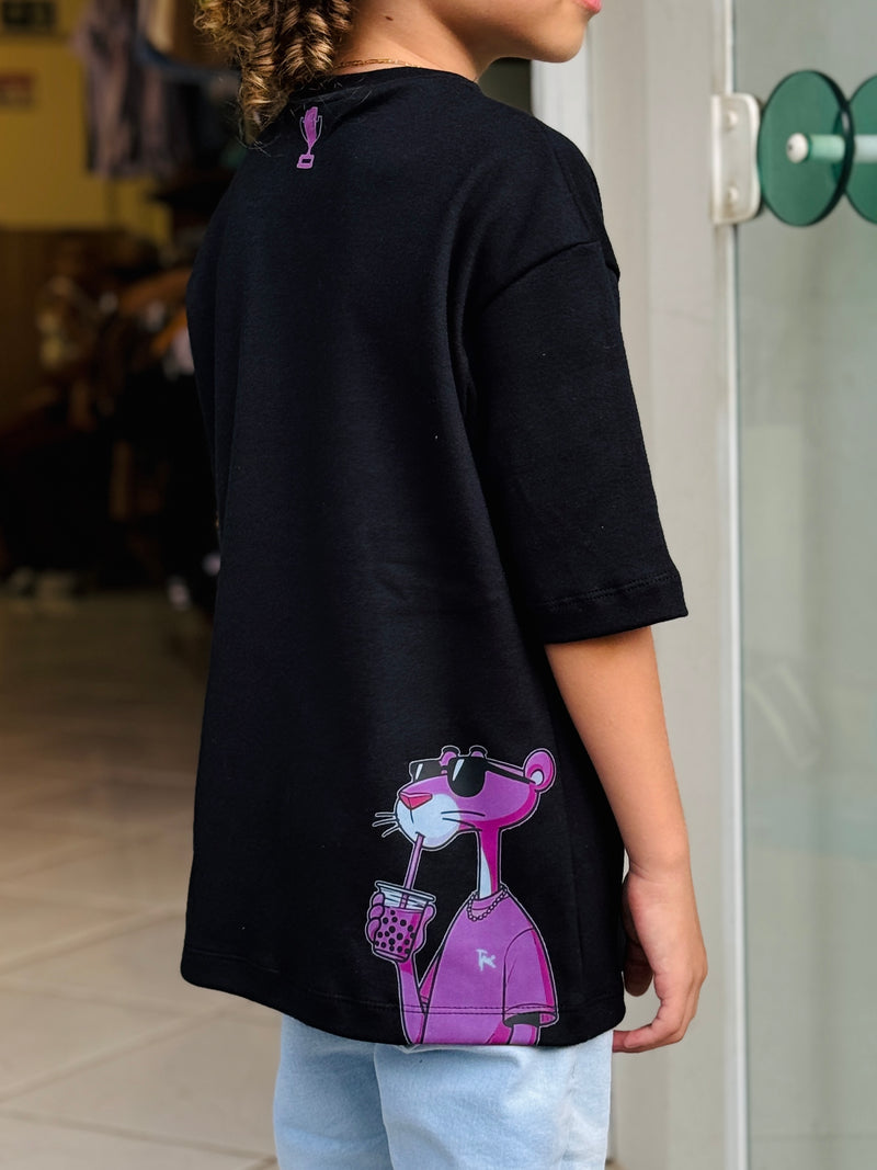 Camiseta Oversized Pantera Infantil Preta - Anthony Bernardo