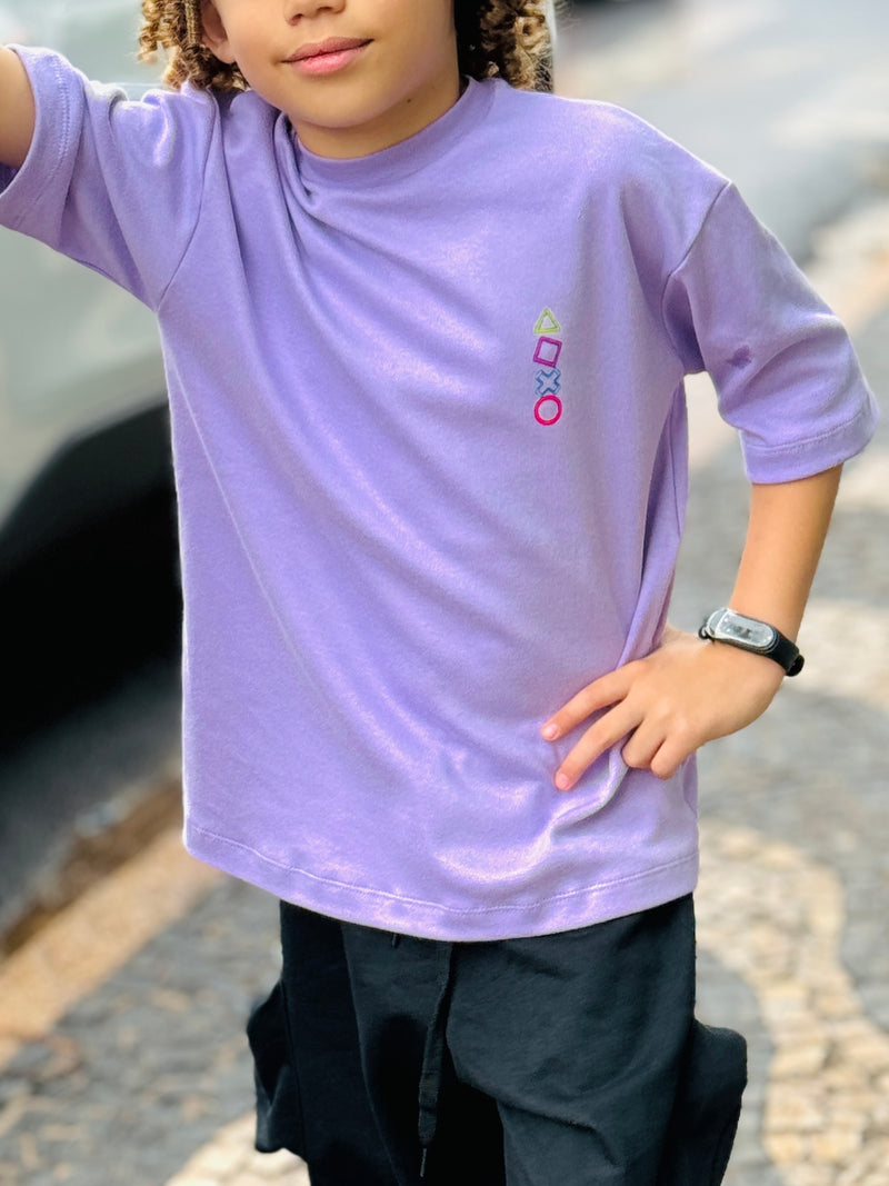 Camiseta Oversized Game Over Infantil Roxa - Anthony Bernardo