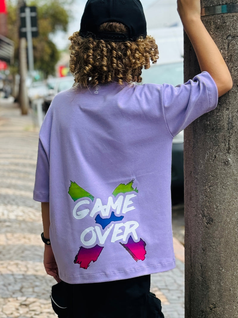 Camiseta Oversized Game Over Infantil Roxa - Anthony Bernardo